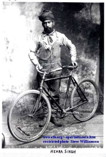 Sikh on bicycle at Calapooia Lumber Company 1909